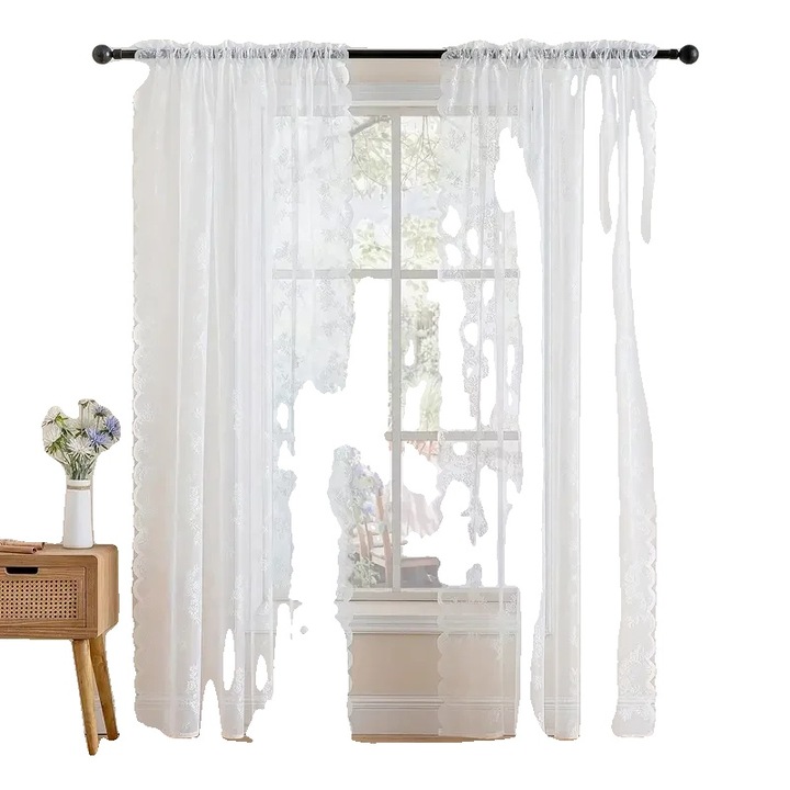 Perdea din dantela, design floral, translucida, 100x183cm, 1 set