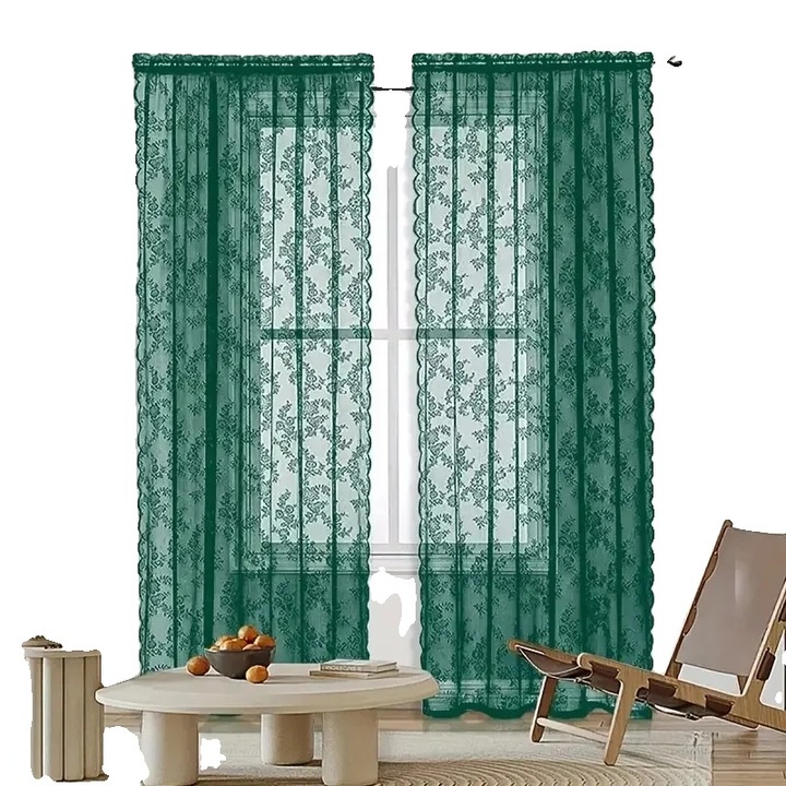 Perdea din dantela, design floral, translucida, 100x114cm, set 1 buc.