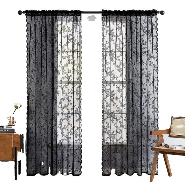 Perdea din dantela, design floral, translucida, 140x244cm, 1 set