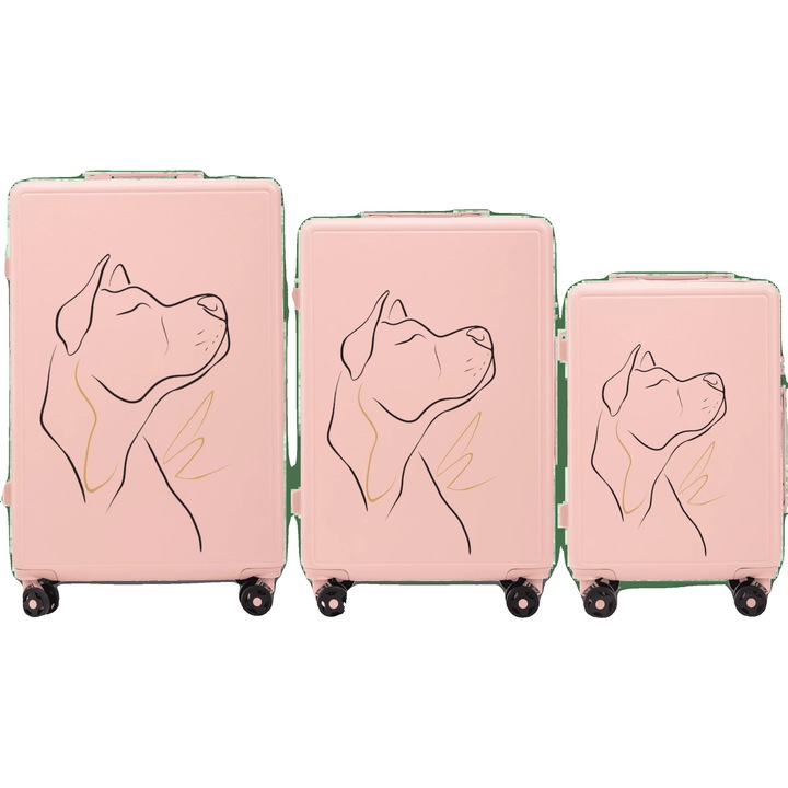 Set trolere, material ABS durabil, mecanism de blocare sigur, roz, dimensiuni variate