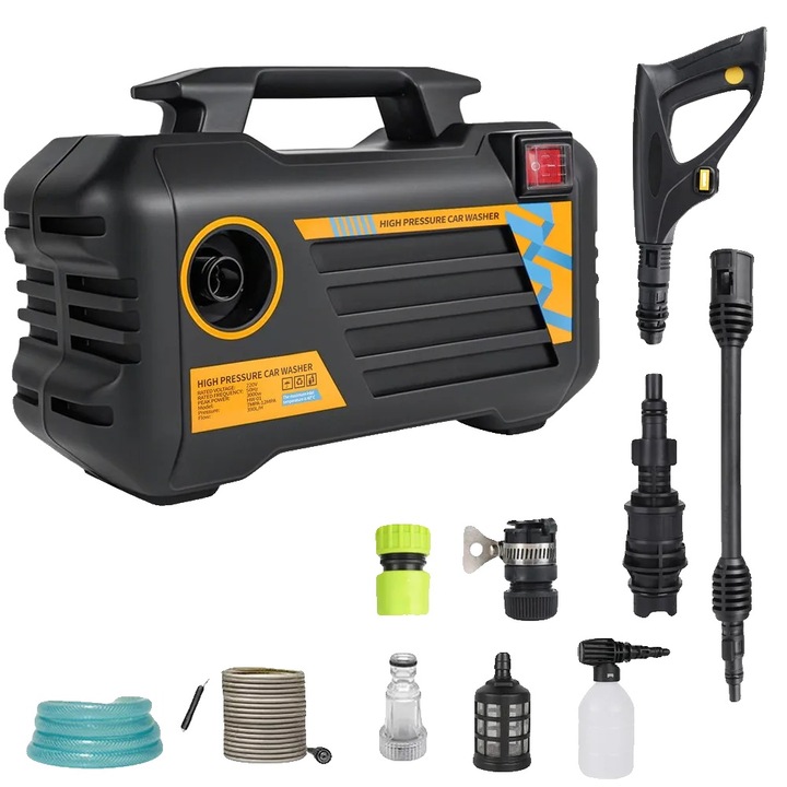 Aparat de spalat cu presiune electric, 3000W, 390 L/min, 220V, set cu furtunuri de diferite lungimi, priza EU