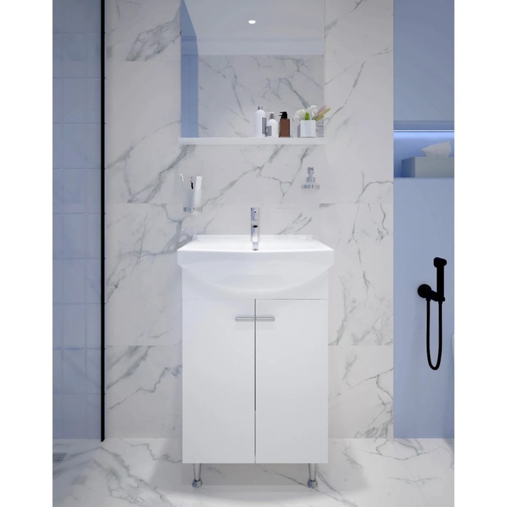 Masca baie + lavoar Canaria 55, cu usi, alb, 55 x 40 x 85.5 cm