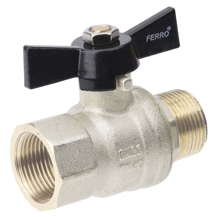 Robinet cu bila Ferro, model GW-GZ, 1-2", din bronz, constructie rezistenta, cu dublu sistem de etansare