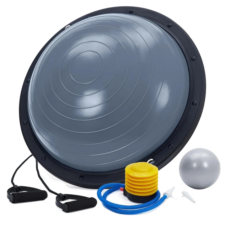 Minge fitness, design anti-alunecare, capacitate 1600 lbs, gri, set complet cu benzi de rezistenta si pompa