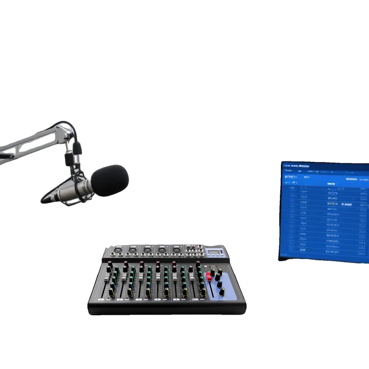 Mixer audio, 7 canale, metal, intrare multi-canal, egalizator pe trei frecvente, monitorizare in timp real