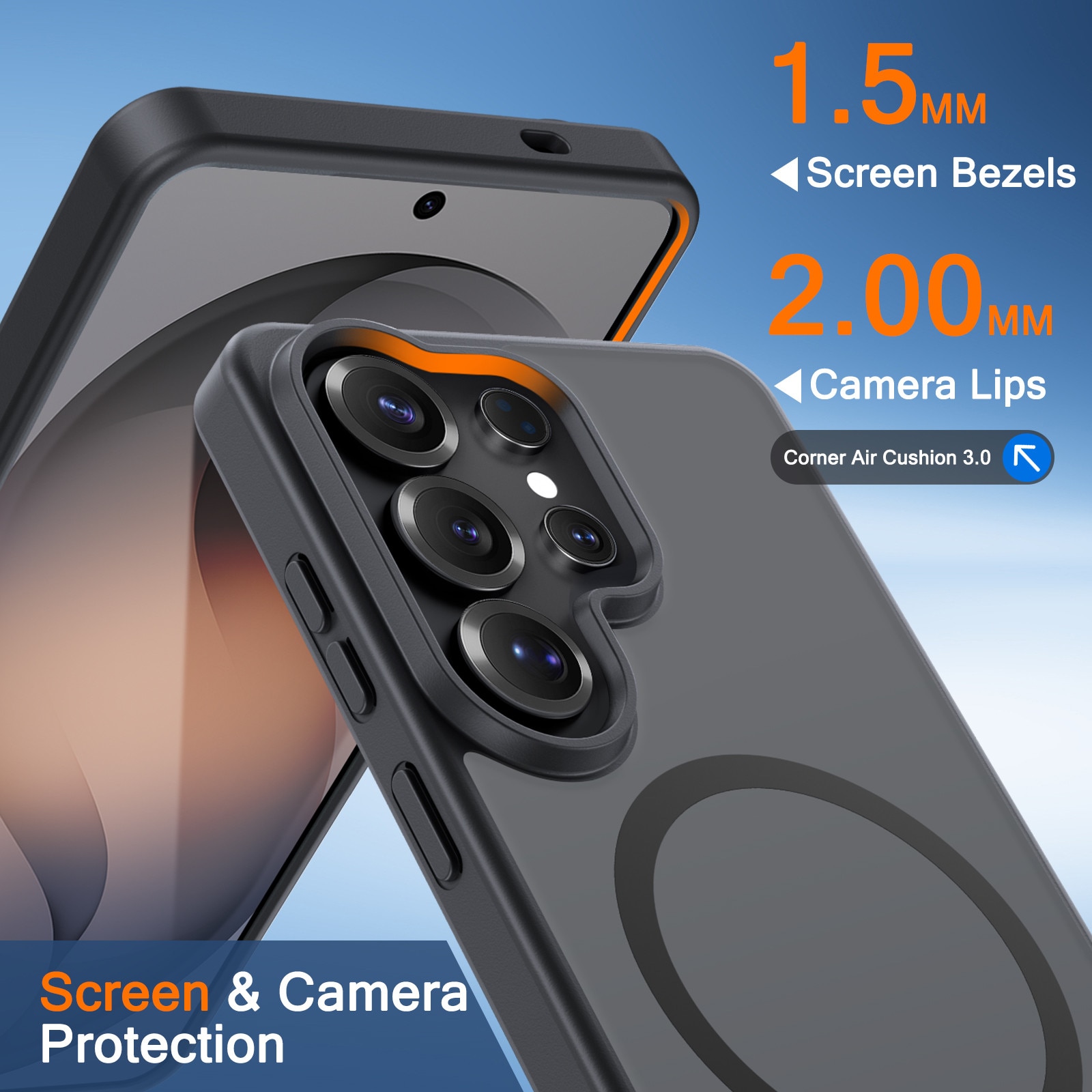 Husa compatibila cu Samsung Galaxy S25 Ultra 5G cu 2 folii de protectie din sticla temperata, husa moale TPU MagSafe, negru