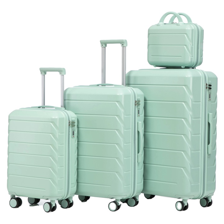 Set de bagaje 4 piese, design modern, verde, 14x19x24x28 inch