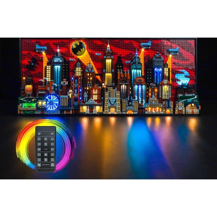 Set iluminare LED cu telecomanda pentru LEGO 76271 Batman: The Animated Series Gotham City, 5V, USB, cabluri din cupru