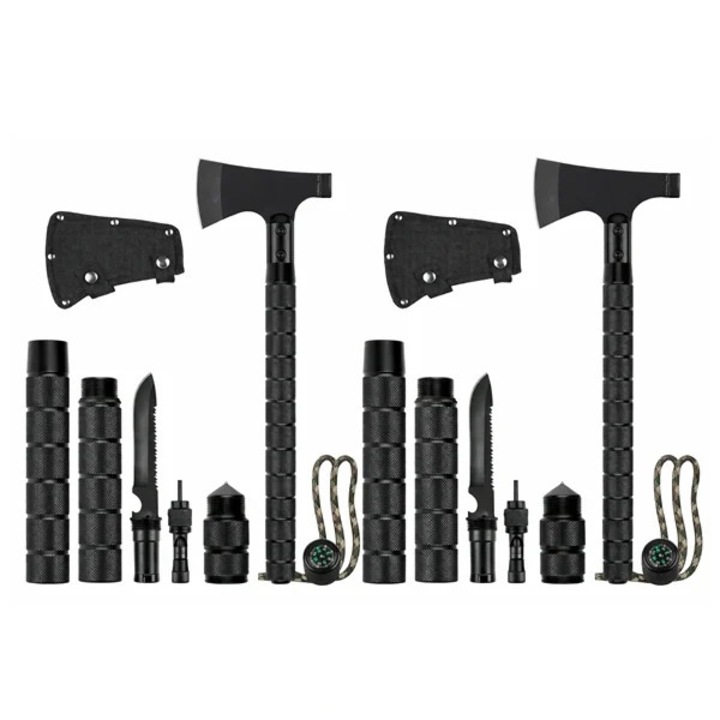 2 db DEPOX® 6 részes multifunkciós fejsze, Amnar/Fluier/Kés/Iránytű, 43, 5 cm, Alumínium