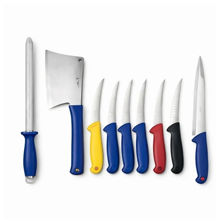 Set profesional macelarie 8 piese, DEPOX®, cutite din otel inoxidabil cu carbon, pentru dezosare si filetare, multicolor