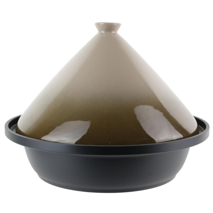 Vas Tagine Indukcióhoz, HowHomely, Kerámia Tajine Fém Alappal, Kúpos Fedővel, Ideális Húsok és Zöldségek Lassú Főzéséhez, Szaftos Ételekhez, Szilárd Konstrukció, Elegáns Design, Kiváló Minőség, 30 cm, Fekete
