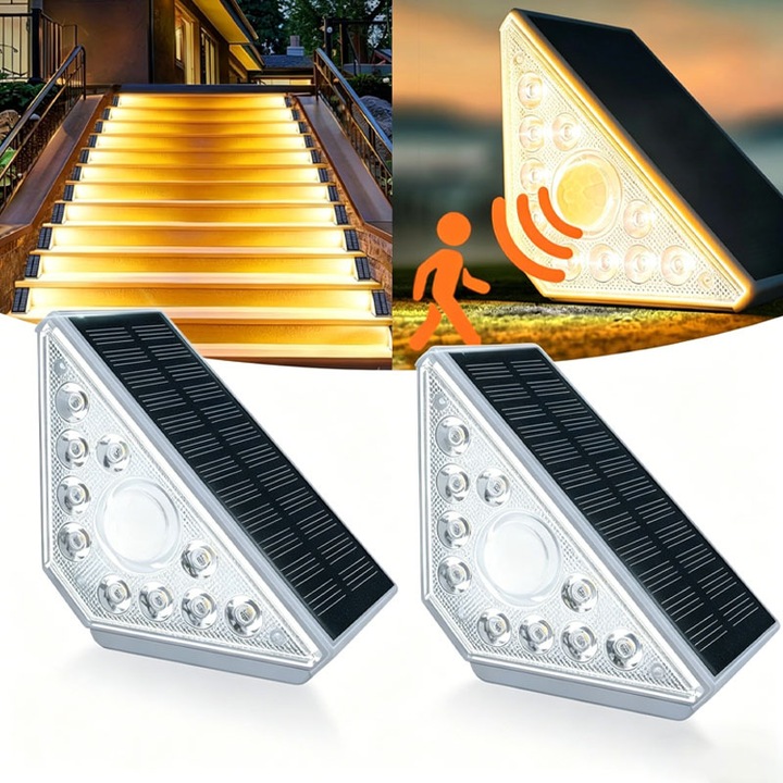 Omelivon napelemes lépcsőlámpa készlet, 2 darab, meleg fehér, IP44, 800mAh, 10x4x3cm