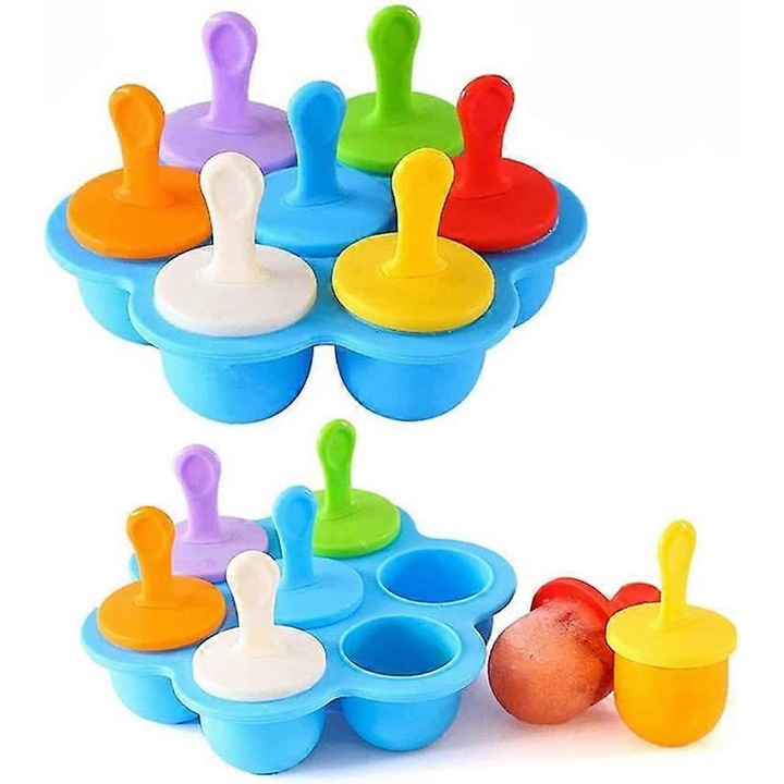 Szilikon jégkrémkészítő forma szett, 7 lyuk, kék, 20.3x16.2x7.8cm