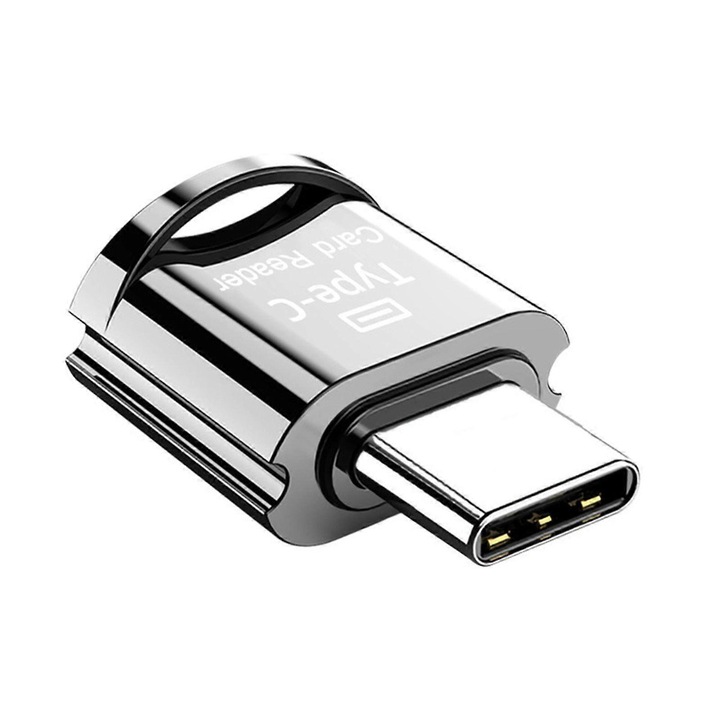Cititor de carduri USB 3.0 Type C Micro SD TF, dimensiune 23x28mm, negru, set cu lant de agatat