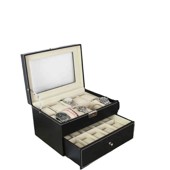 Кутия за часовници, 20 места, елегантен дизайн, 28.5x20.5x15см, многоцветна