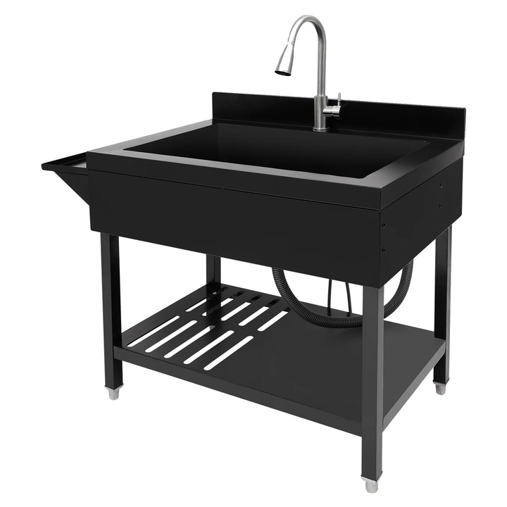 Chiuveta bucatarie, cu robinet retractabil, o singura cuva, otel inoxidabil, neagra, 60x80cm