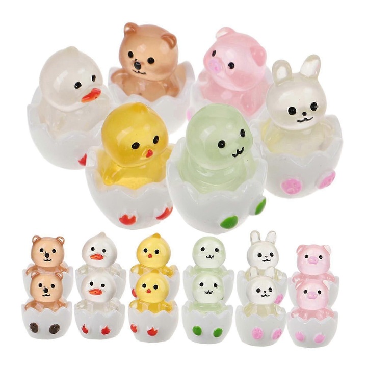 Set 18 figurine mini animale luminoase din rasina, diverse forme, pentru crafting, jucarii, microlandscape