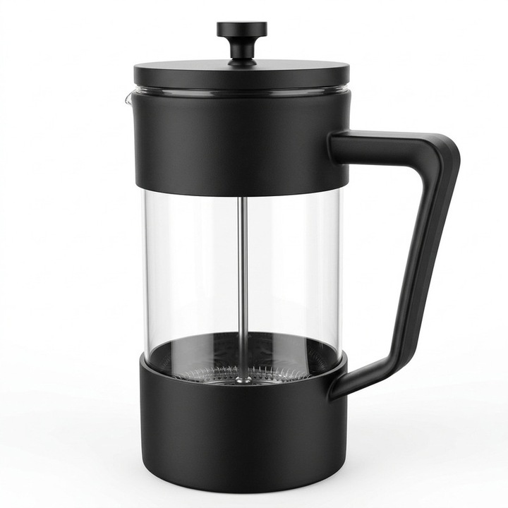 Cafetiera French Press, Cafetiera din sticla borosilicata, 1000ml, Filtru din otel inoxidabil, Negru