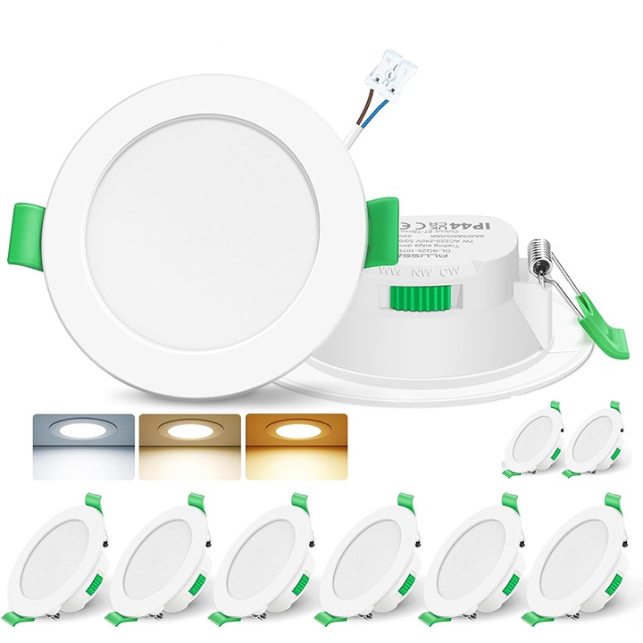 Spoturi incastrate LED, Duueyct, 7W, alb, set de 8 buc, IP44, 68-80mm