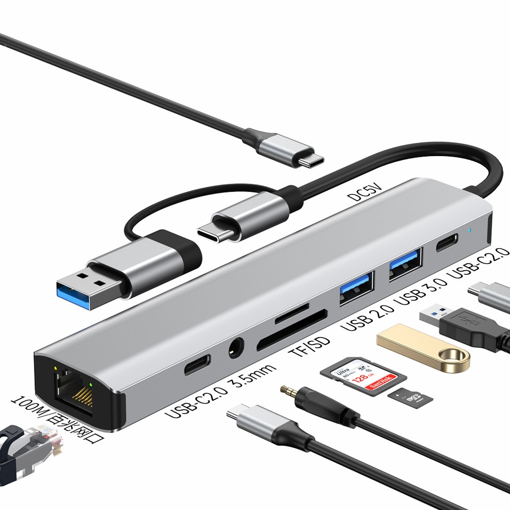 Hub Usb Extender Markcos, 9-in-2 TYPE-C to RJ45 (100Mbps) + USB3.0 ...