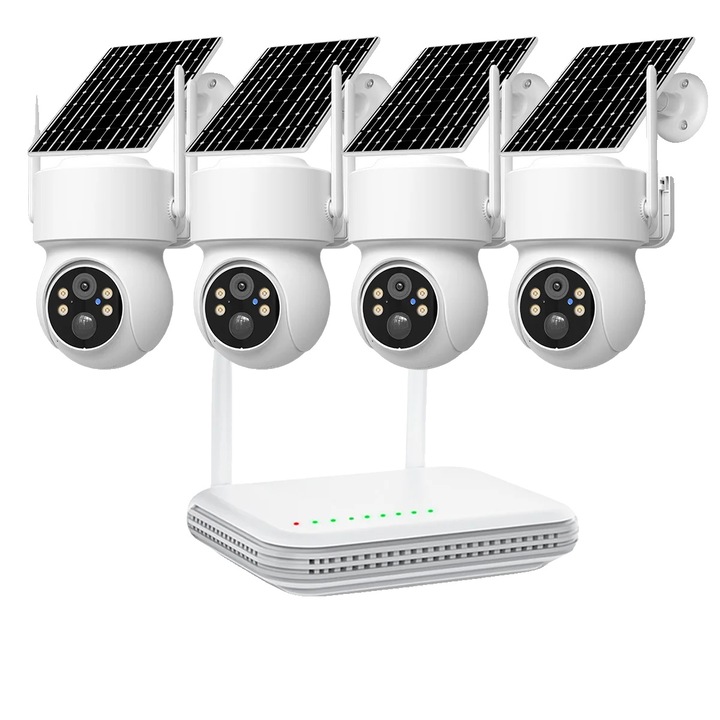Biztonsági kamerarendszer, 4 kamera, Intelligens érzékelés, Színes éjjellátó, 8 csatornás