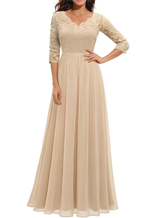 Rochie de vara dama, decolteu in V, dantela, croiala A-line, auriu