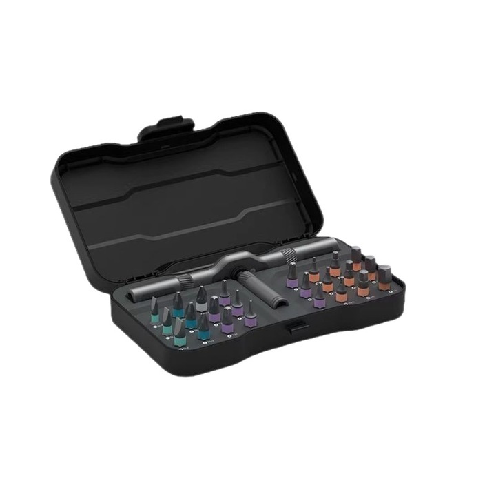 Set surubelnita cu clichet 24 in 1, multifunctional, fabricat din aliaj de aluminiu, cutie neagra