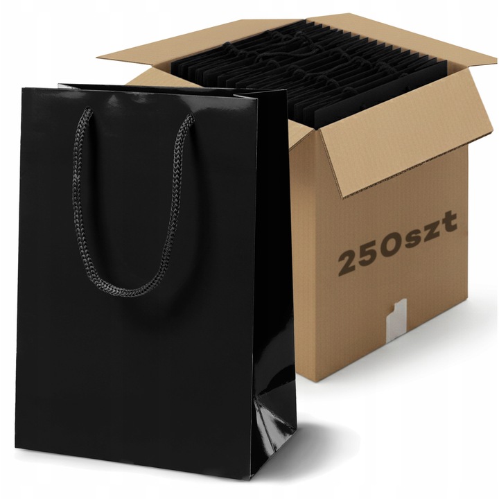 Set de 250 torbe de prezent, Allbag, 17x7x21 cm, negru, laminat premium