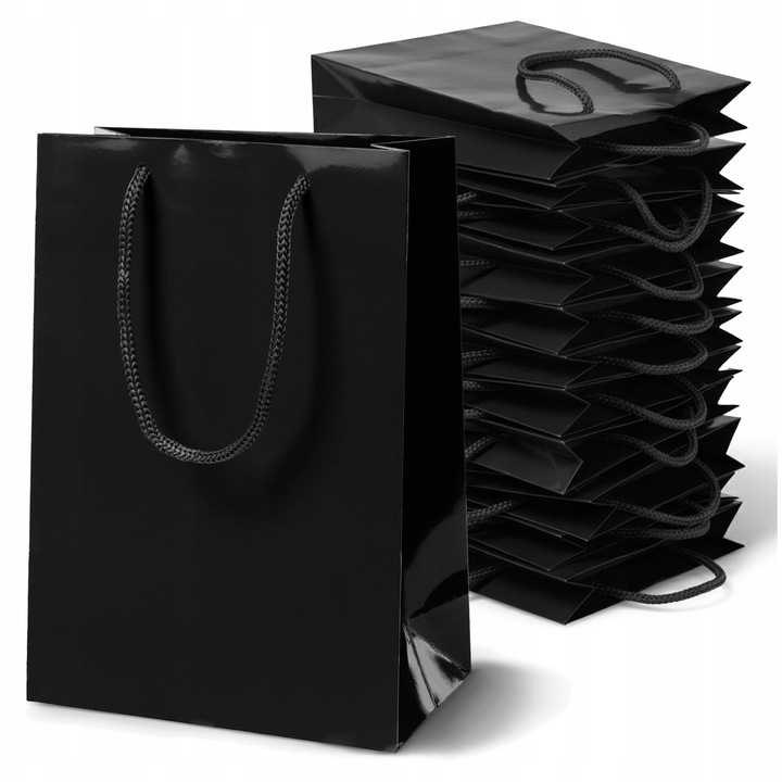 Set 25 torbe de prezent laminat, Allbag, 17x7x21 cm, negru, 190 g/m2
