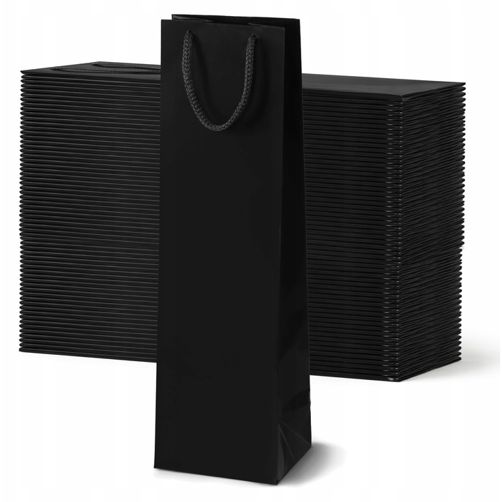 Set 50 torbe prezentare pentru alcool, Allbag, 11x9x40 cm, negru, laminat 190 GSM