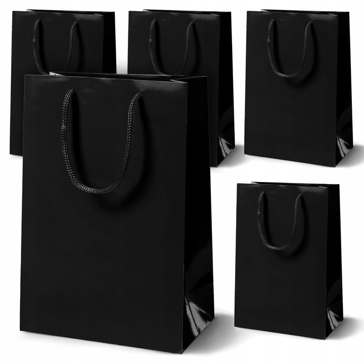 Set 5 torbe de hartie pentru cadouri, Allbag, 24x9x32cm, negru, laminat