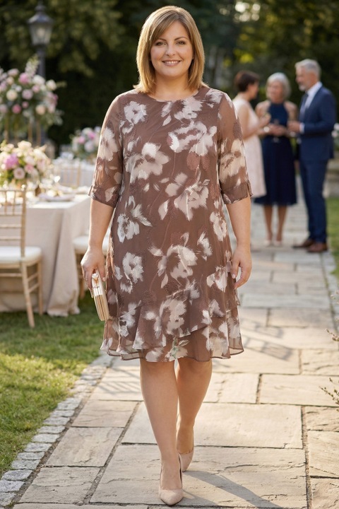 Rochie maro cu model floral bej 50