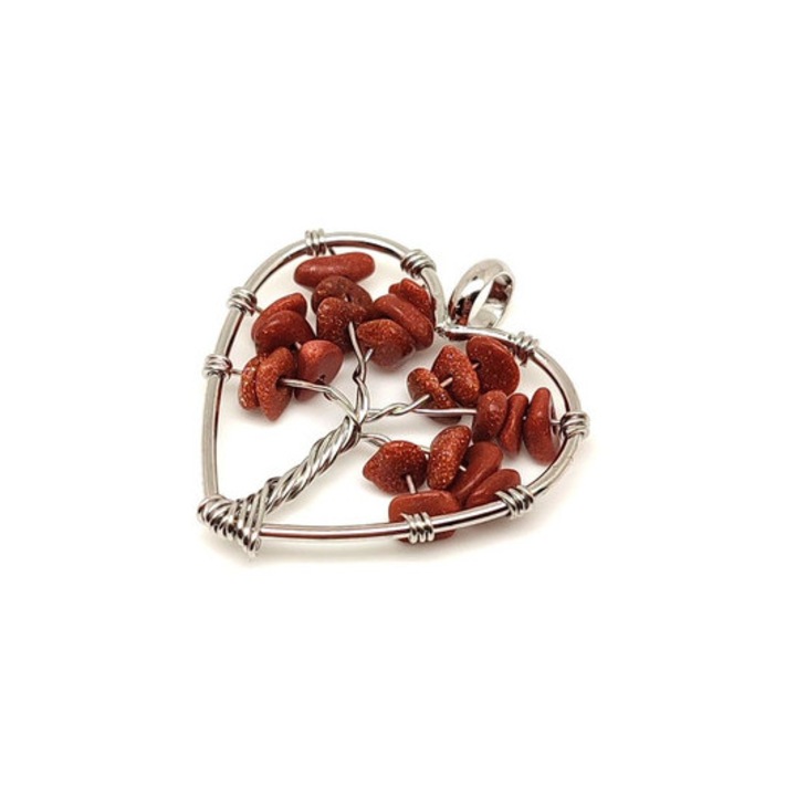 Ambíció vörös goldstone életfa szív medál drótos kivitelben 3cm