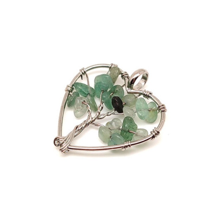 Szerencse aventurin életfa szív medál drótos kivitelben 3cm