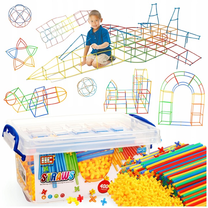 Set de constructie STRAWS, 400 elemente, 5 culori, 19,5cm