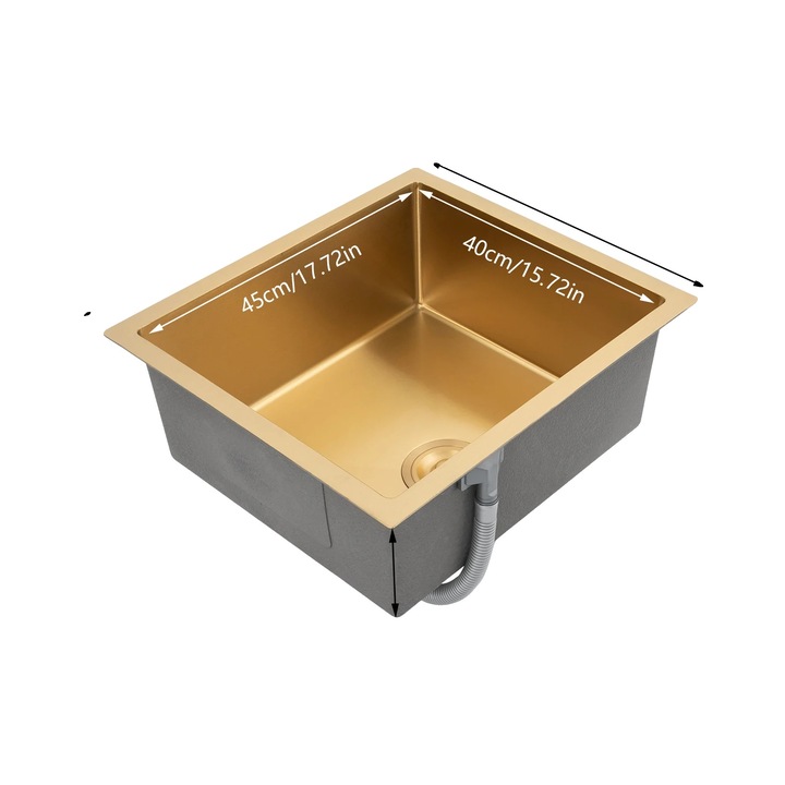 Chiuveta bucatarie inox 201, adancime 20cm, capacitate 3L, aurie, antifonare