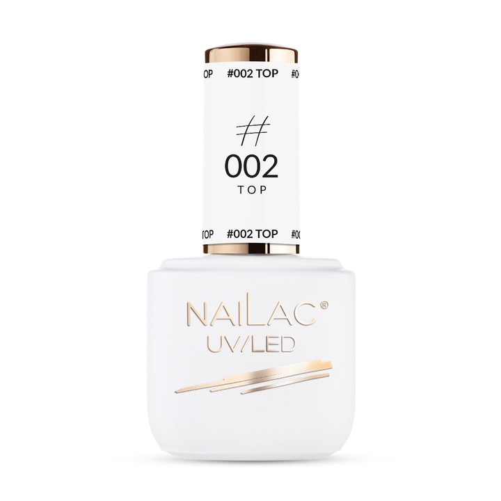 Top hibrid NaiLac #002, 7ml, lucios, rezistent la zgarieturi, pentru unghii naturale, gel, acril