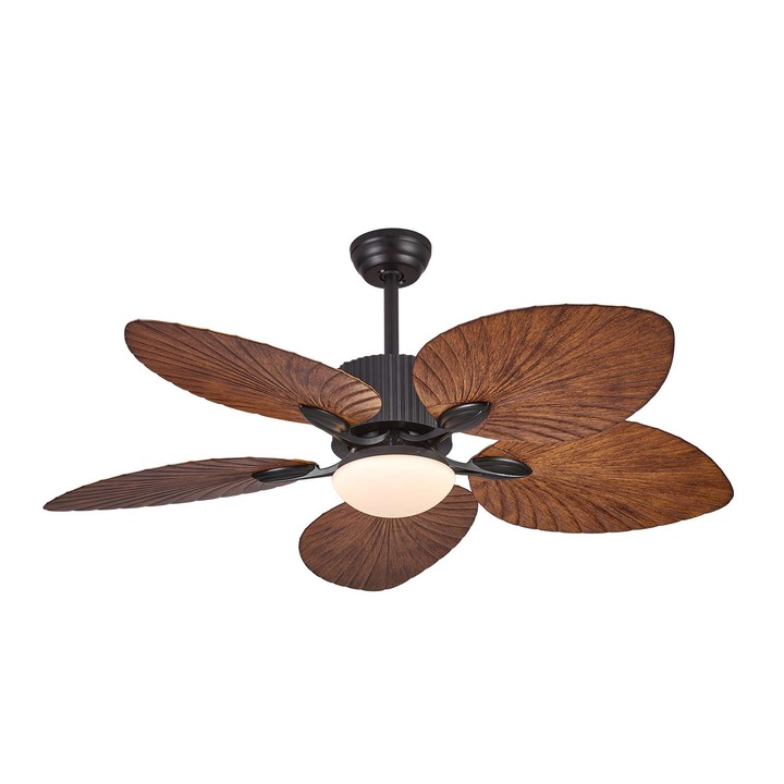 Mennyezeti ventilátor csillárral, Aiorber, 132cm, 6 állítható sebességfokozat, háromszínű állítható világítás, fordított forgású motor, minden évszakhoz alkalmas, 40W, barna