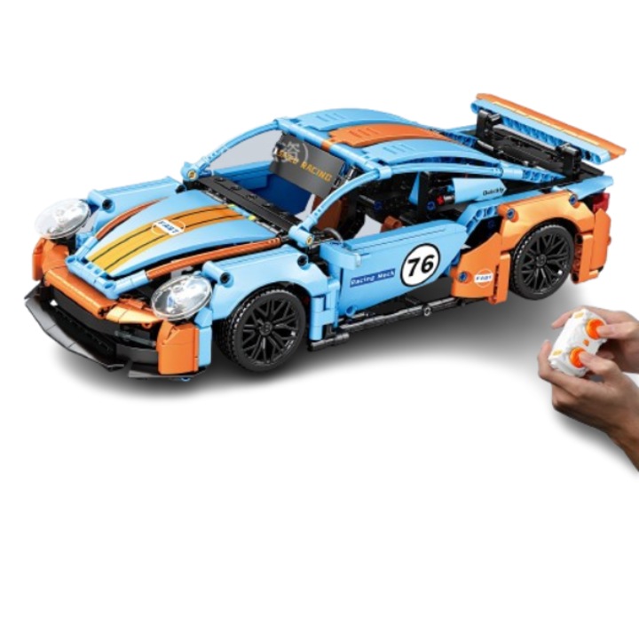 Комплект за сглобяване Porsche 911, Gulf Oil, 40x30см, дистанционно управление, синьо-оранжев
