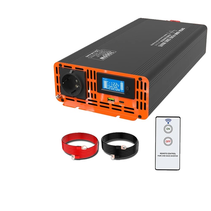 Inverter, 12V, 220V, 2000W, design compact, unda sinusoidala pura