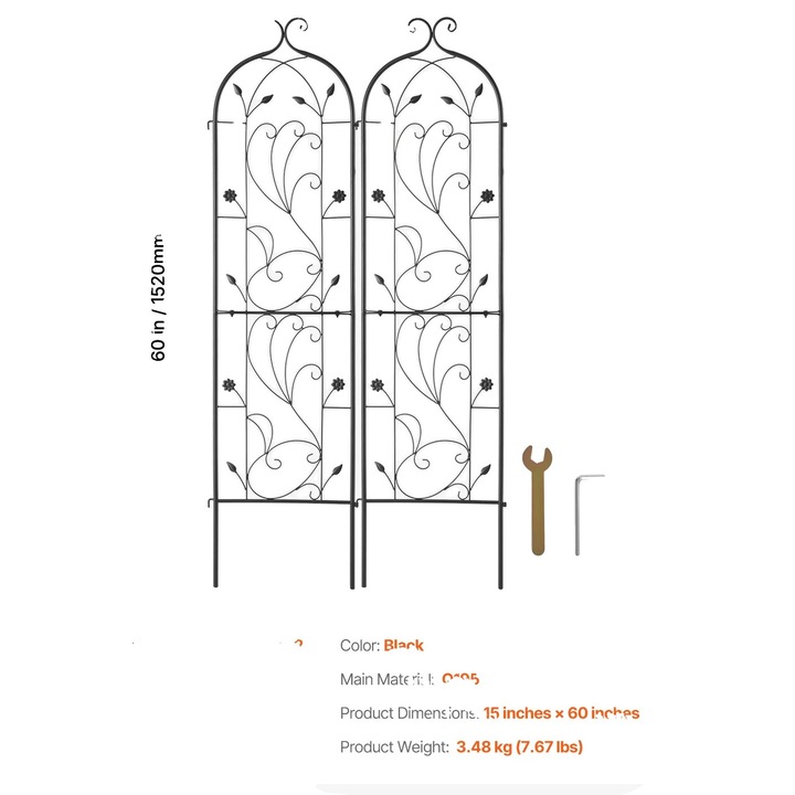 Trellis pentru gradina, metal rezistent la rugina, design decorativ, set de 2 piese, 152x38cm