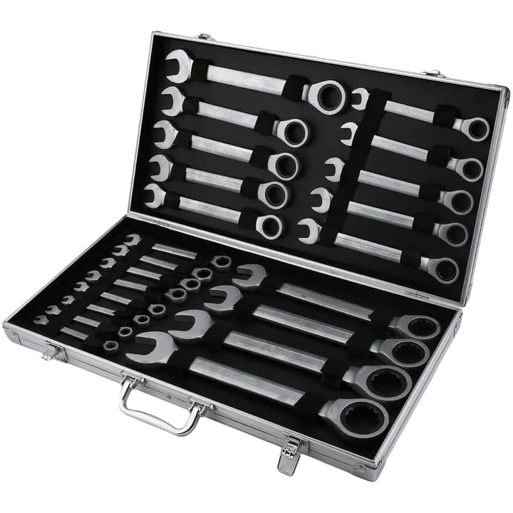 Set chei cu ratchet, 22 piese, otel de inalta rezistenta, argintiu