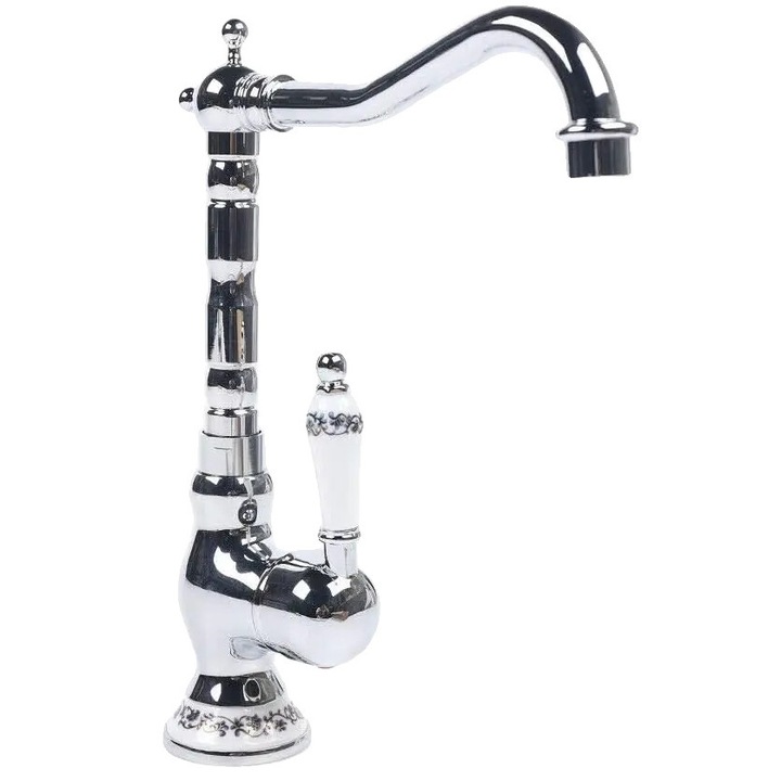 Baterie sanitara, design antic, argintie deschisa, dimensiune standard