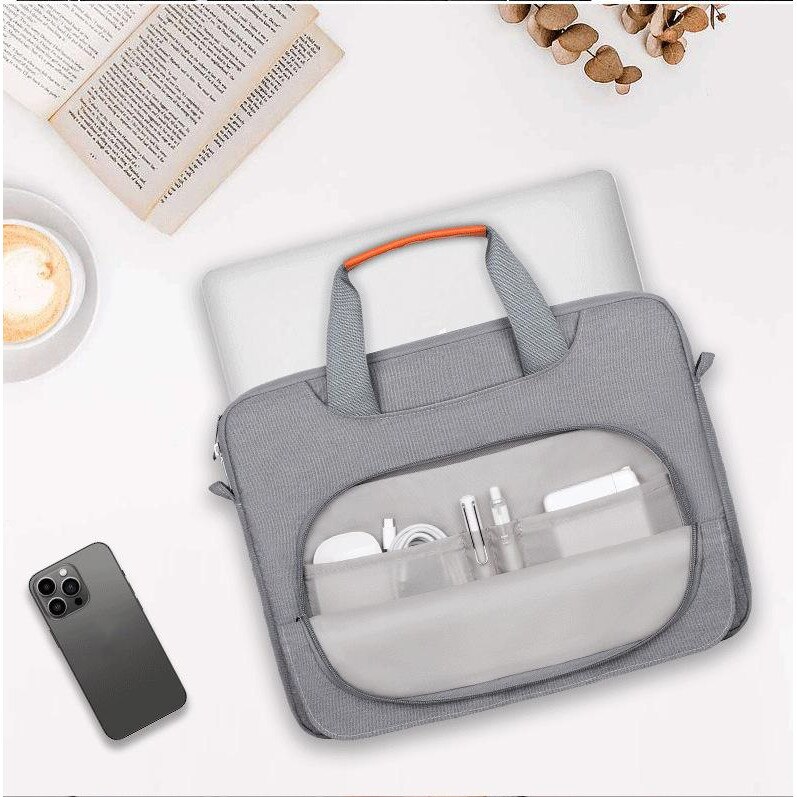 Geanta pentru laptop, Aiorber, 14.1 inci, stil crossbody, protectie completa la 360°, 6 compartimente, impermeabila, captuseala groasa din plus, gri