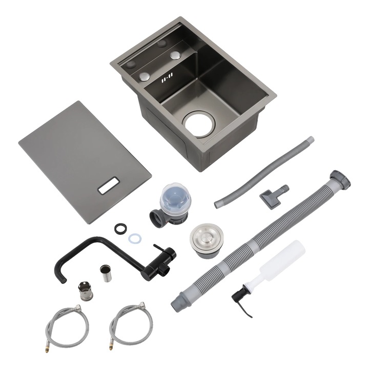 Chiuveta bucatarie, inox, design spatios, gri inchis, 43x28cm