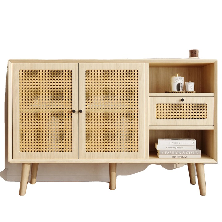 Comoda, 120x40x80cm, 1 sertar, 2 usi magnetice, picioare din lemn masiv, ecologica