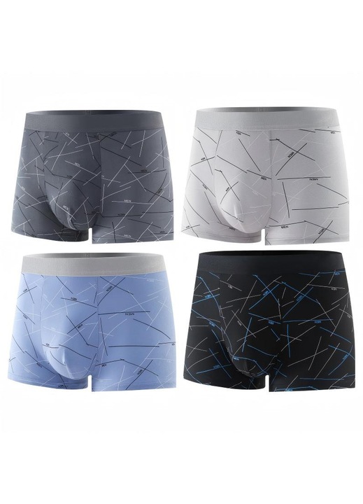 Férfi boxer szett, pamut, 4 pár, fekete, fehér, sötétkék, világoskék, Fehér/Fekete/Sötétkék/Világoskék
