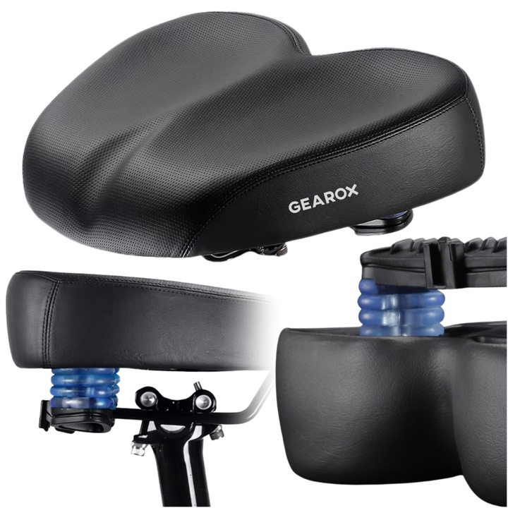 Sa de bicicleta, Gearox, S13, lata, 27cm x 21cm x 6cm, cu amortizoare, spuma, suprafata moale, respirabila, constructie solida, ergonomica, unisex, neagra, noua, originala, sa de bicicleta