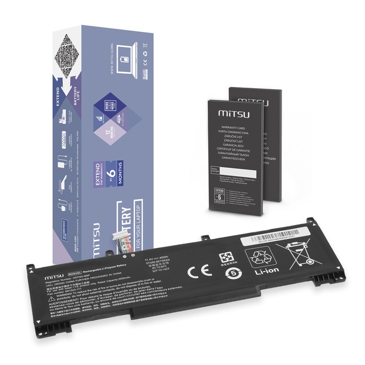 MITSU RH03XL laptop akkumulátor, 6 cellás, kompatibilis HP ProBook 440 445 450 630 640 650, fekete
