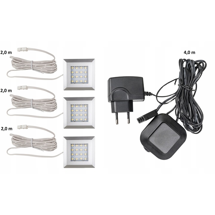 3 db LED lámpa szett, alumínium, hideg fehér fény, 16 LED